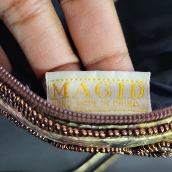 Vintage Magid Shoulder Bag Brown Iridescent Copper Beaded Handmade Shimmer Pouch - Picture 8 of 13